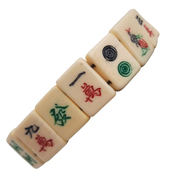Vintage Mahjong Tile Stretch Bracelet Cow Bone Bovine - Picture 1 of 5